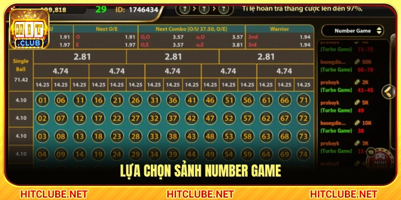 Chọn sảnh Number Game phù hợp để tham gia